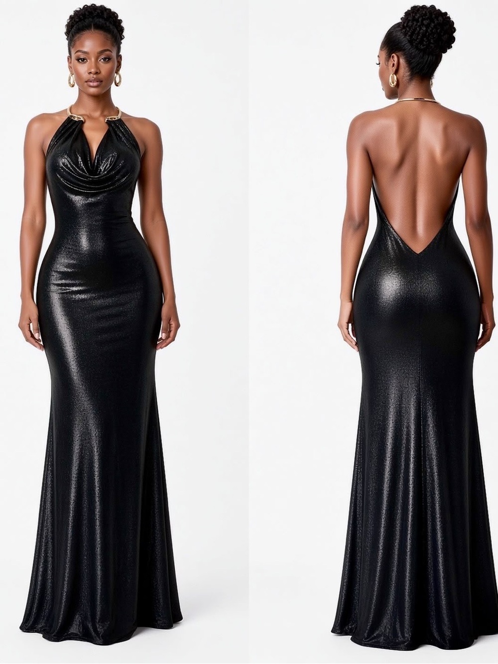 Black Halter Backless Evening Gown - Brand: